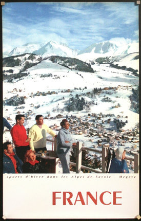 a group of people standing on a balcony overlooking a snowy mountain