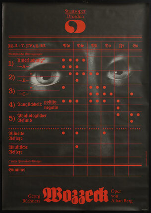 a poster with a chart of eyes and a red text