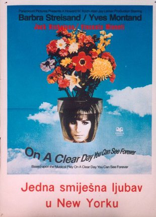 a poster with a woman's face and flowers in a pot
