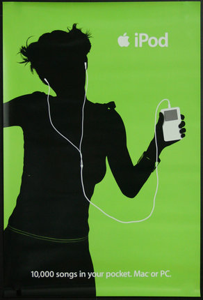 a poster of a woman holding a music player