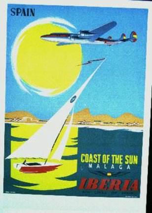 a poster of an airplane and a sailboat
