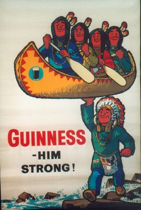 a poster with a group of people in a canoe