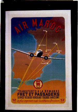 a poster with a plane flying over the map