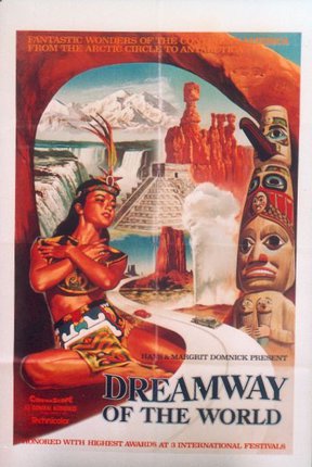 a poster of a woman and totem poles
