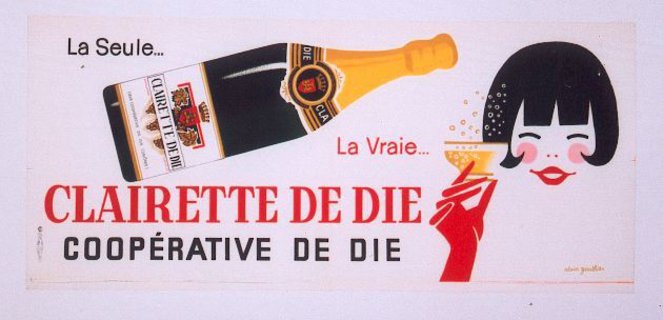 a sign with a bottle of champagne and a glass of wine