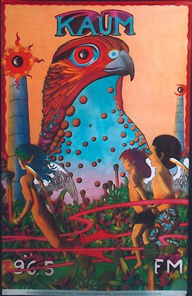 a colorful poster with a bird