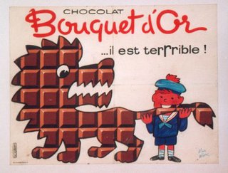 a chocolate bar with a boy holding a dog