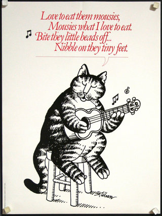 a poster of a cat playing a guitar