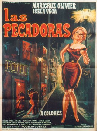 a poster of a woman walking down a street