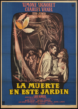 a movie poster with a couple of people kissing in a garden