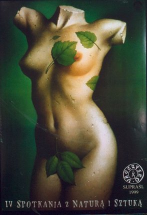 a painting of a naked woman with leaves on her chest