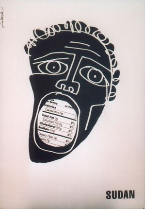 a black and white drawing of a man's face with a label