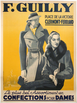 a poster of two women wearing coats