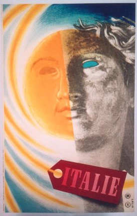 a poster with a face and a sun