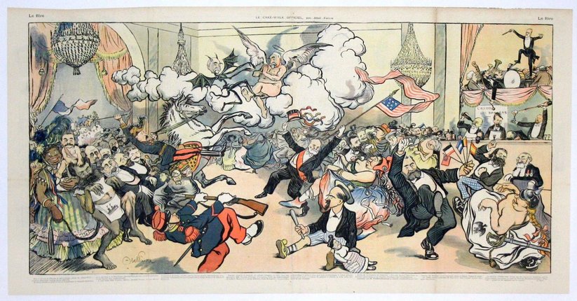 a cartoon of a group of people fighting