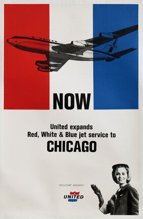 a poster with a picture of a plane and a woman's face