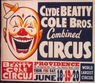 a circus poster with a clown face