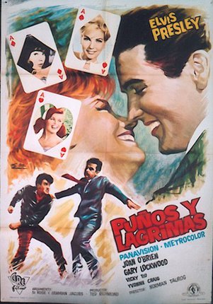 a movie poster with a couple of men and cards