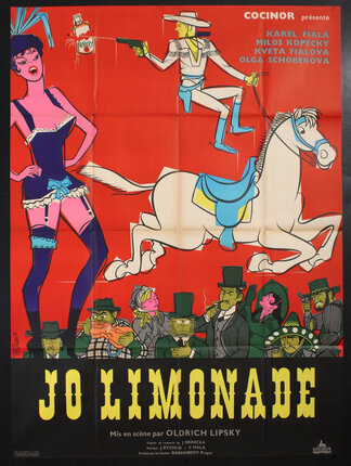 a movie poster showing a cowboy shooting a bottle while a show girls poses
