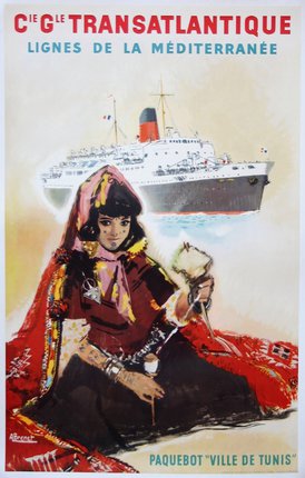 a woman in a red cape holding a flower in her hand and a ship in the background