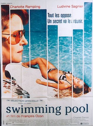 a movie poster of a woman and a child in a pool