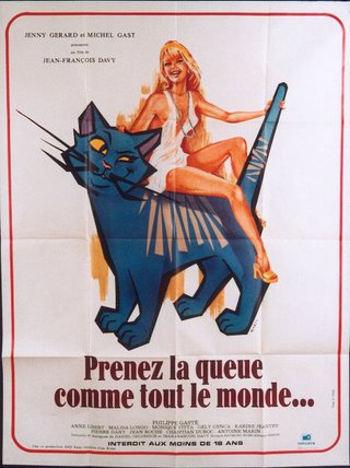 a poster of a woman riding a cat