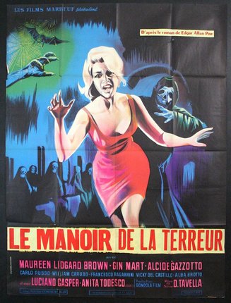 a movie poster with a woman in a red dress