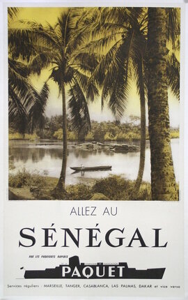 a poster of a boat on a river