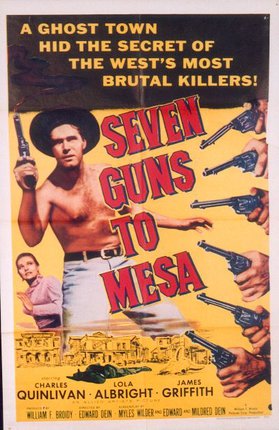 a poster with a man holding guns