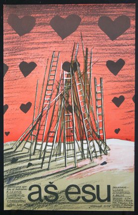 a drawing of a ladder and hearts