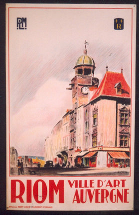 a poster with a clock tower