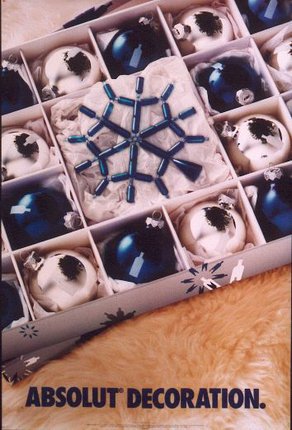 a box of blue and white ornaments