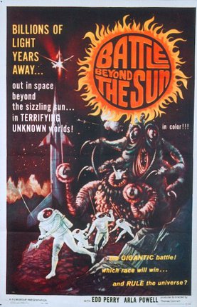 a movie poster with a group of astronauts and a monster