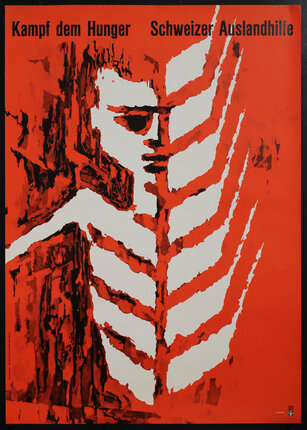 poster with an abstract image of a malnourished child with protruding ribs
