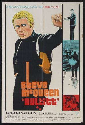 an illustrated movie poster of a man wearing a gun holster around his shoulder