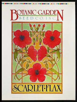a poster with red flowers
