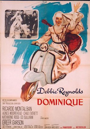 a poster of a woman riding a scooter