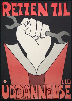 a poster with a hand holding a wrench