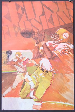 a poster of a football player catching a ball