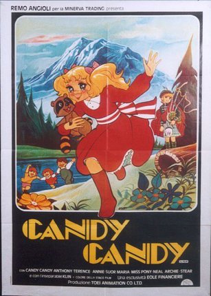 a poster of a girl running with a teddy bear