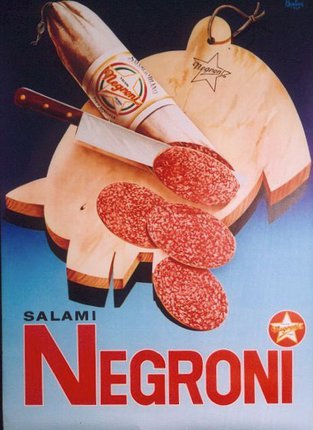 a poster of salami and a knife