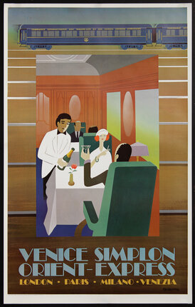 a poster of a man and woman at a table