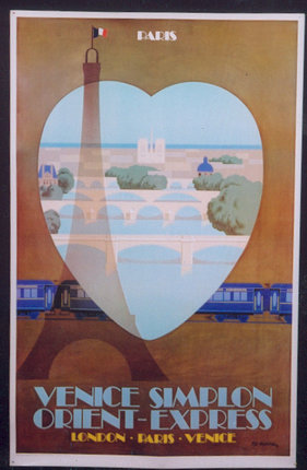 a poster of a train going through a heart