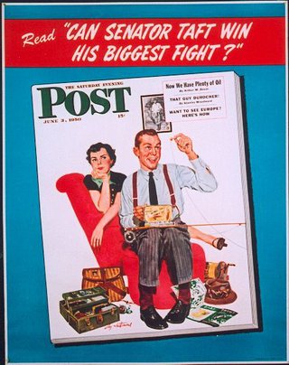 a magazine cover with a man sitting on a chair
