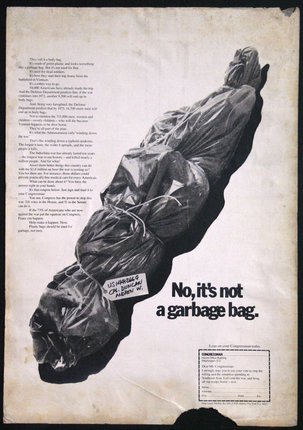 a black and white poster of a garbage bag