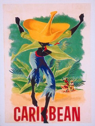 a poster with a woman wearing a hat