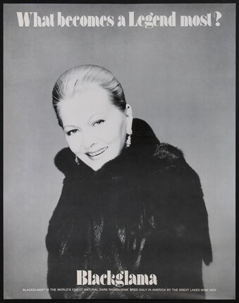 photographic portrait of Joan Fontaine smiling in black mink coat