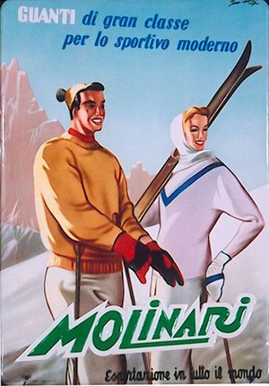 a man and woman holding skis