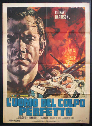 a movie poster of a man and a man lying on a fire