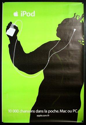 a poster of a man holding a ipod
